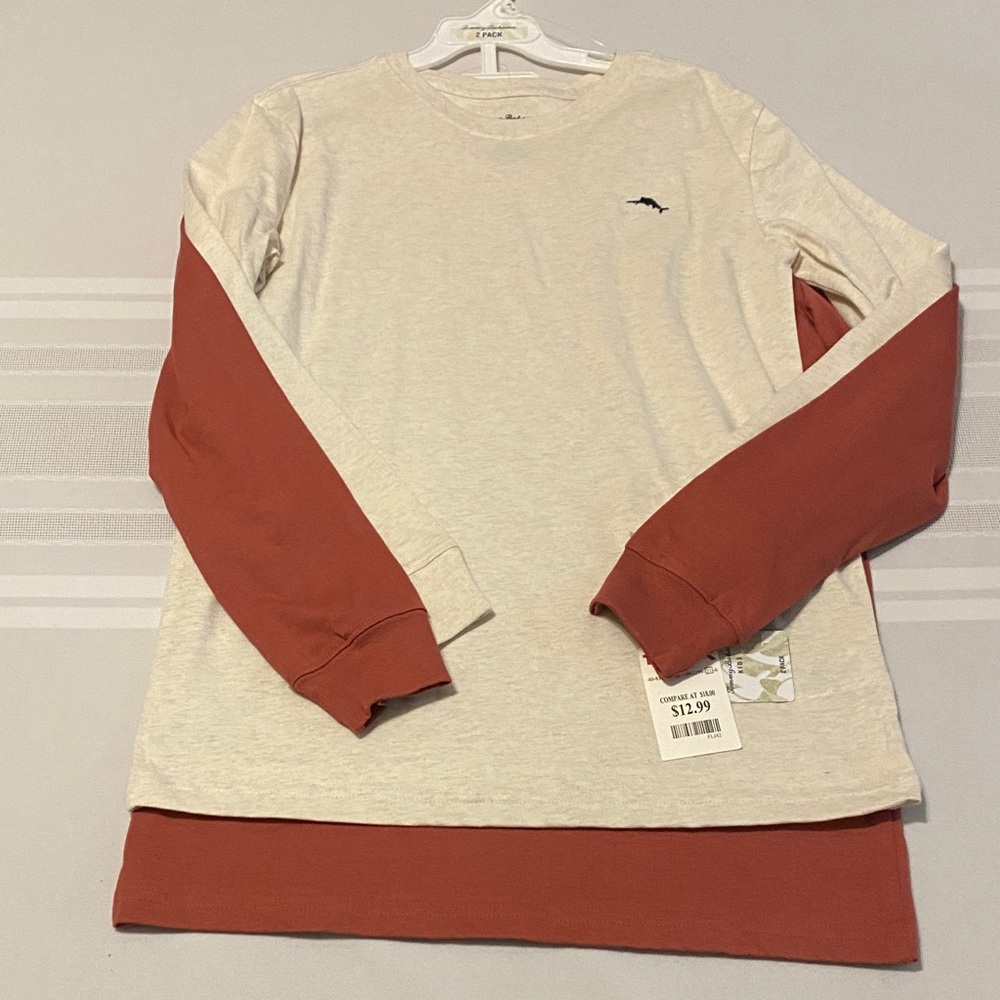 Set of Boys Tommy Bahama Beige and Rust Long Sleeve Shirts size 10/12
